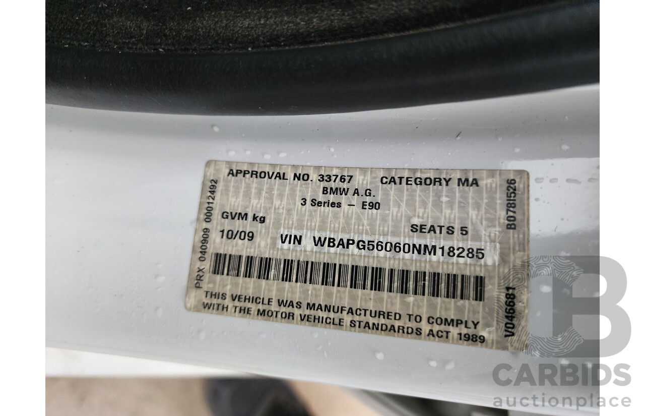 10/2009 Bmw 3 20i Executive E90 MY09 4d Sedan White 2.0L