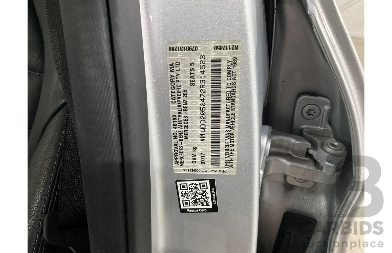 07/2017 Mercedes-Benz C350 e (RWD) 205 MY17 4d Sedan Iridium Silver Turbo 2.0L - 60kW Plug-In Hybrid