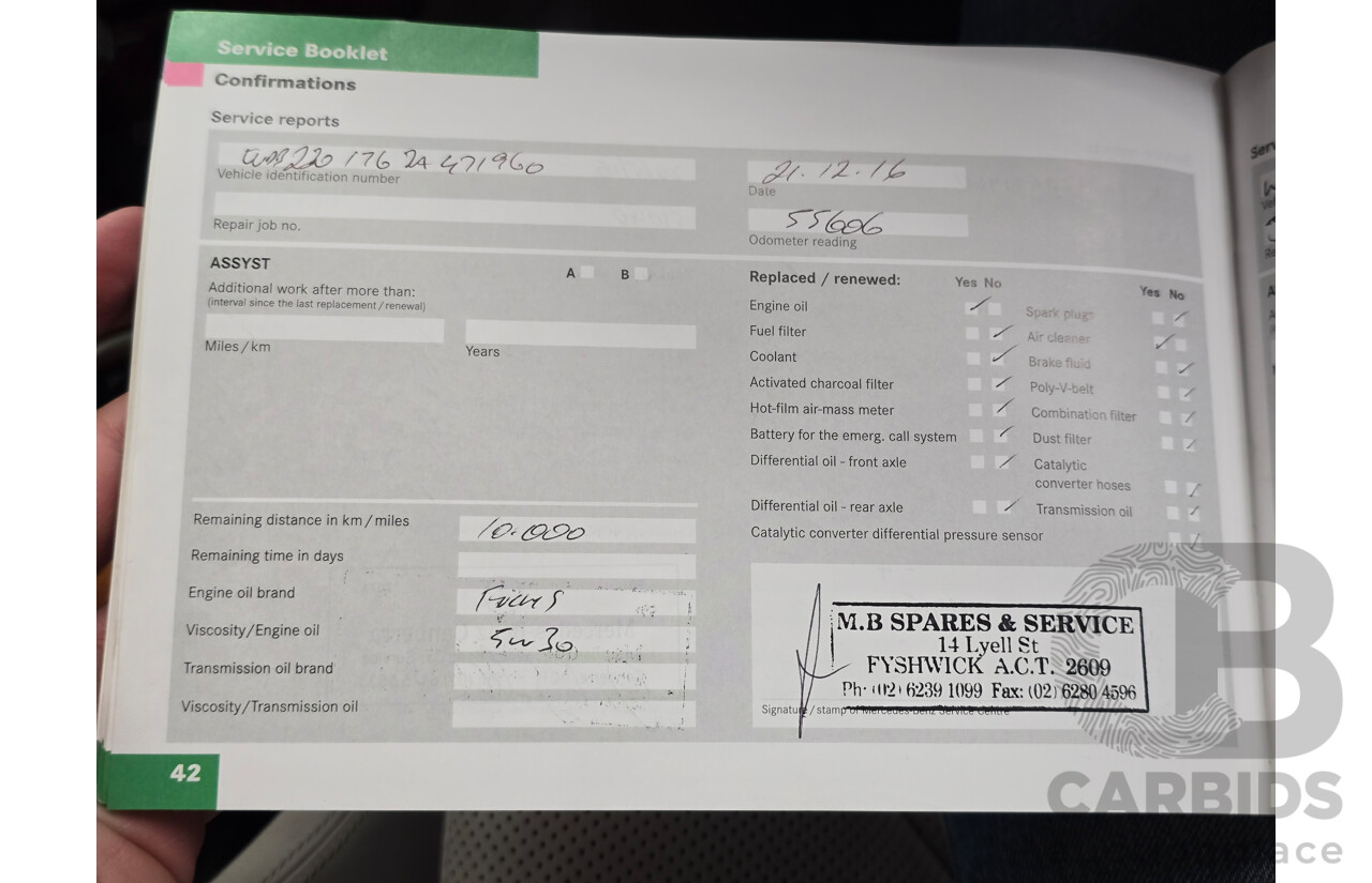 8/2005 Mercedes Benz S600L W220 MY05 4d Sedan Brilliant Silver Metallic Twin Turbo V12 5.5L