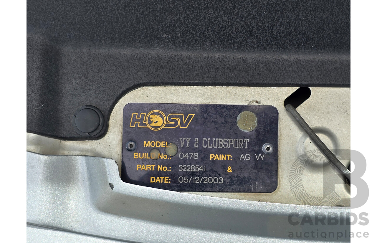 11/2003 Holden Special Vehicles (HSV) Clubsport VY Series 2 Build No.478 4d Sedan Quicksilver Metallic V8 5.7L - Supercharged