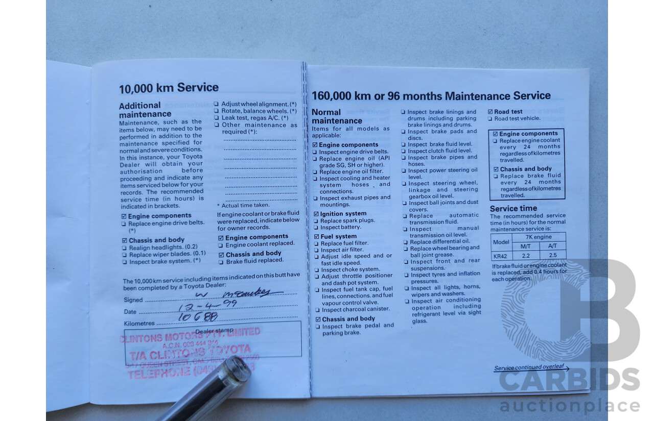 11/1998 Toyota Townace SBV KR42R 4d Blind Van White 1.8L