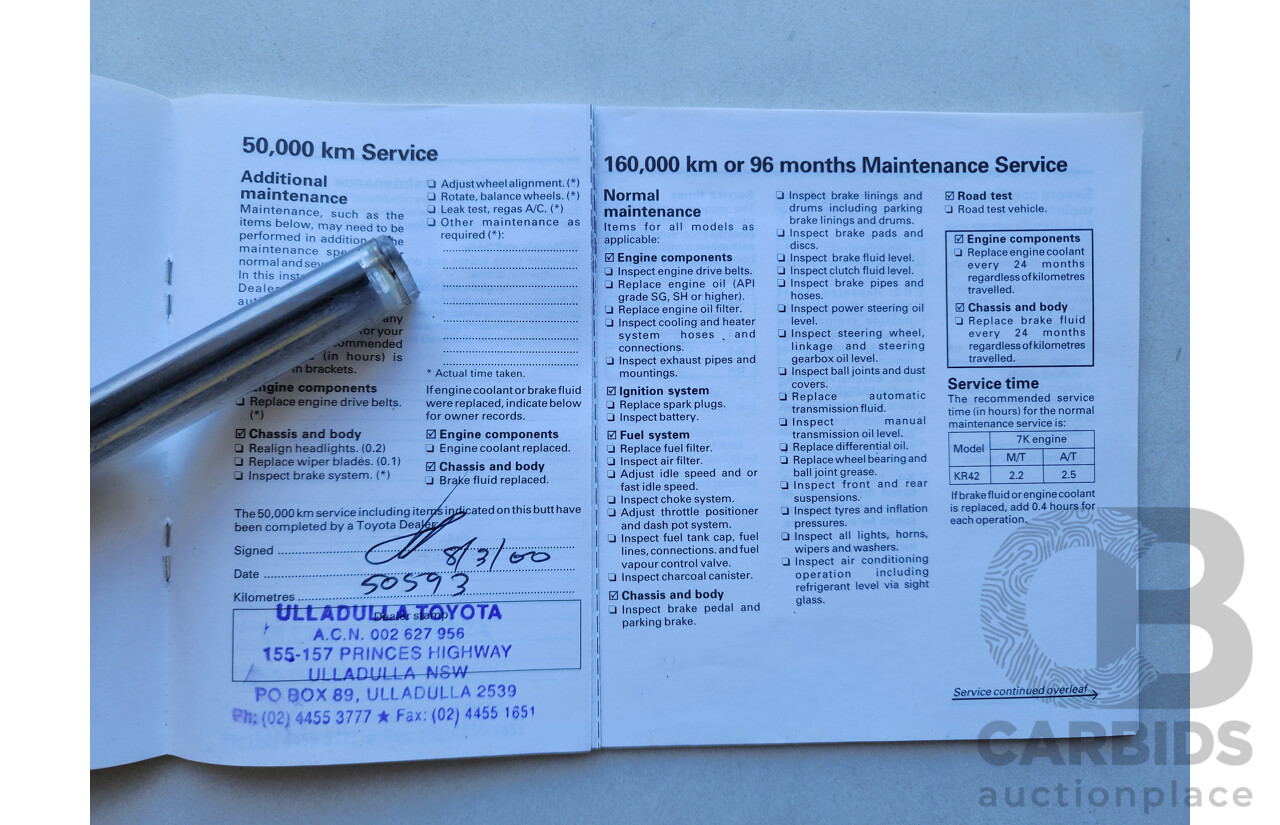 11/1998 Toyota Townace SBV KR42R 4d Blind Van White 1.8L