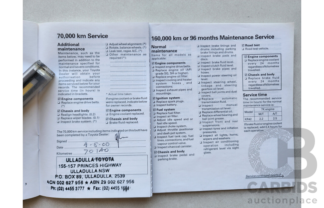 11/1998 Toyota Townace SBV KR42R 4d Blind Van White 1.8L