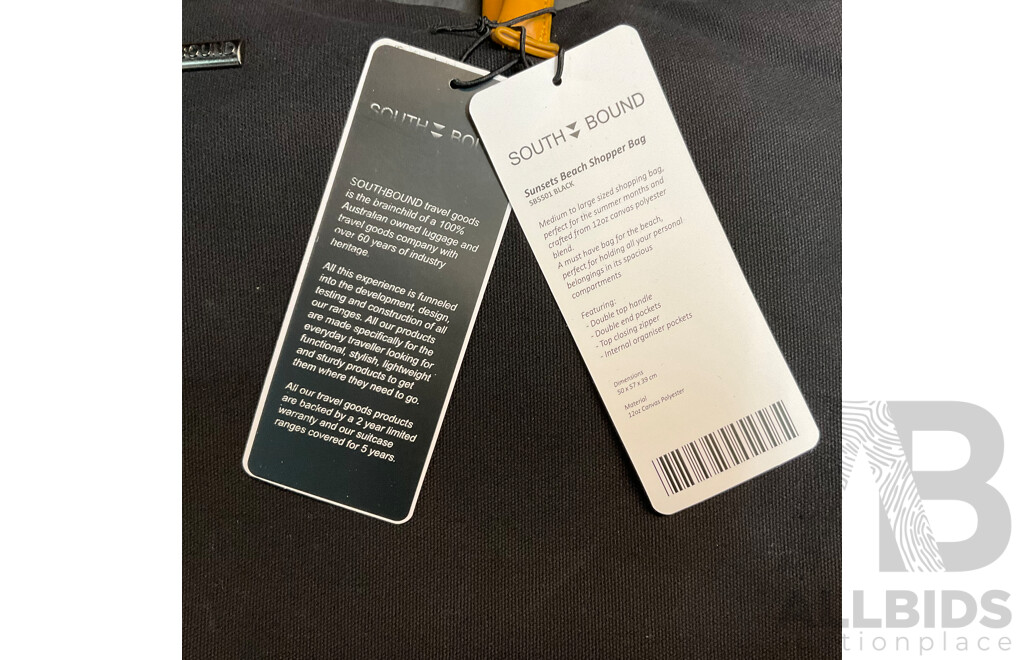 SOUTH BOUND Sunsets Beach Shopper Bag - SB5501 Black - Lot of 20 - Estimated Total RRP $798.00