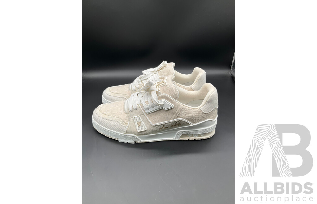 Trainer Sneaker (Beige Monogram Denim) Men's Size 9 - Branded Louis Vuitton