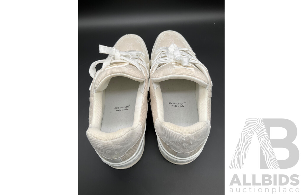 Trainer Sneaker (Beige Monogram Denim) Men's Size 9 - Branded Louis Vuitton