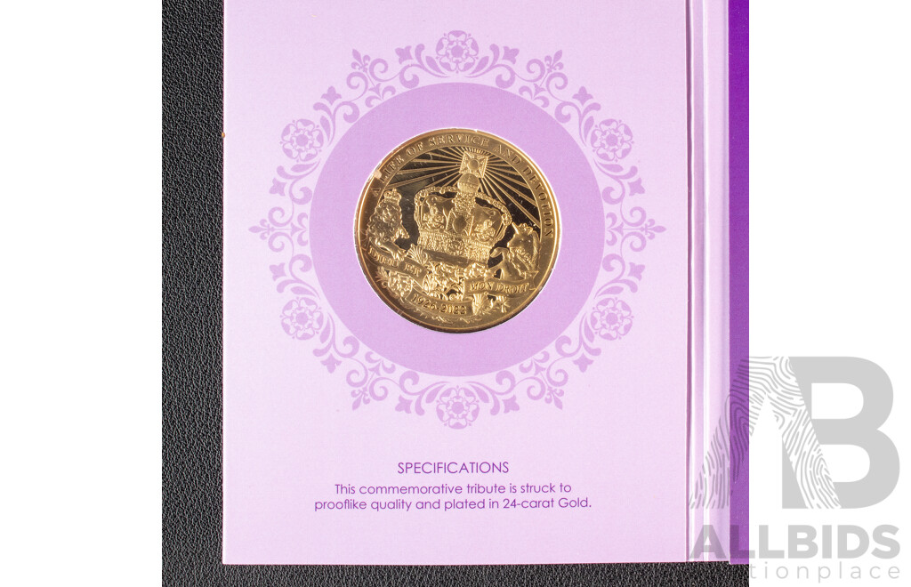 Australian 2022 RAM Gold plated medallion QE2 Life.