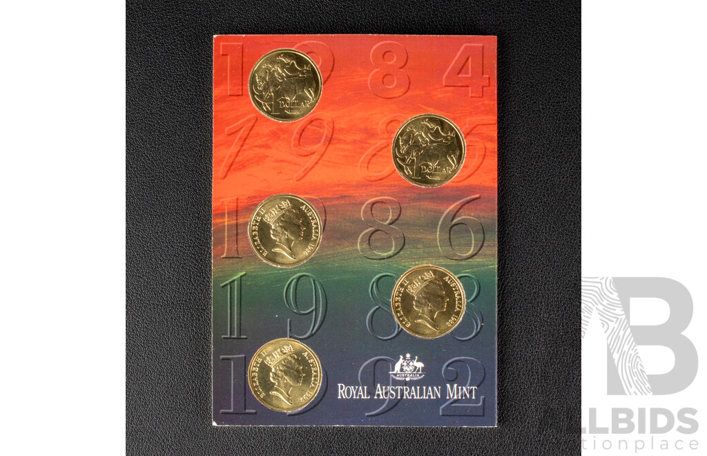 Australian 1992 Five One Dollar Coin Set. 1984, 1985, 1986, 1988, 1992