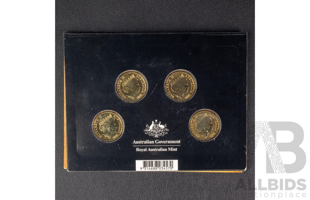 Australian 2010 Four One Dollar Coin Set, 100 Years Australia Coinage.