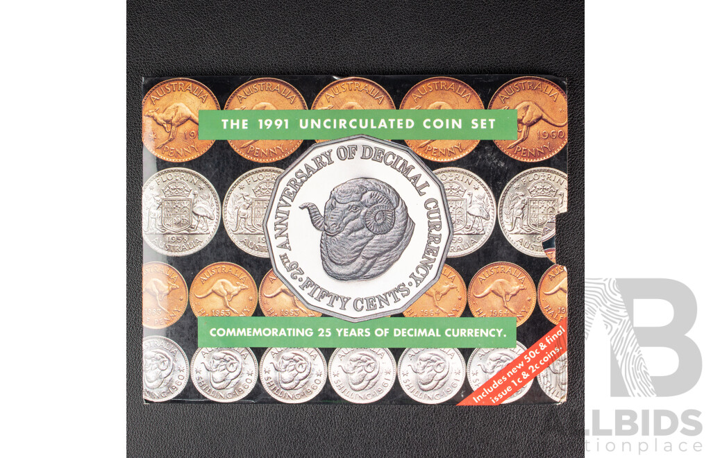 Australian 1991 Uncirculated Year Set. 25 Years of Decimal Currency. 6 Coins.