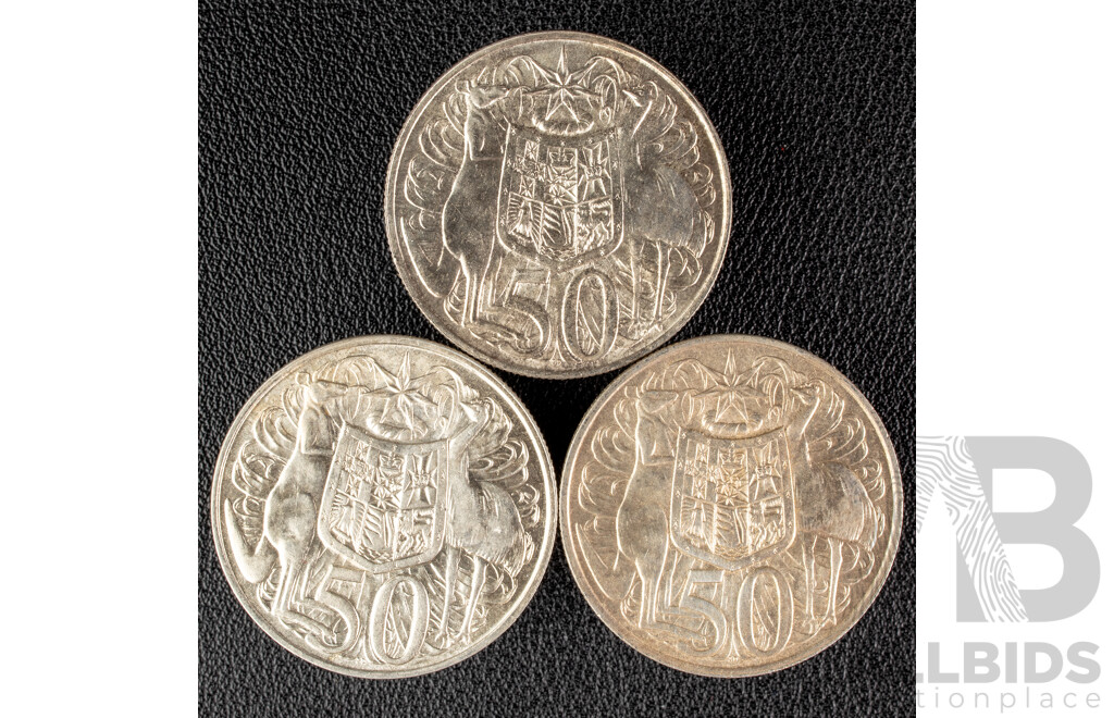Three Australian 1966 Silver Round Fifty Cent Coins .800