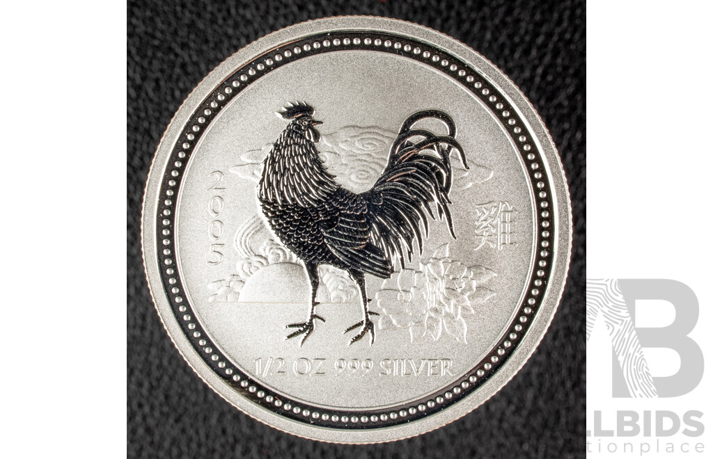Australian Perth Mint Silver Proof Fifty Cent Coin, Year of the Rooster, Half Ounce .999