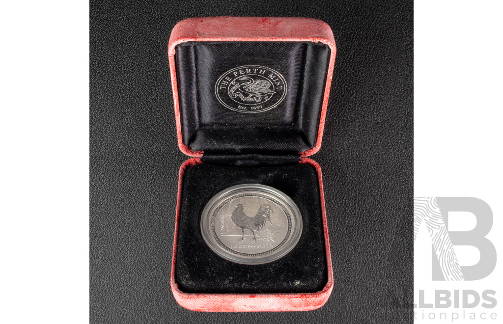 Australian Perth Mint Silver Proof Fifty Cent Coin, Year of the Rooster, Half Ounce .999