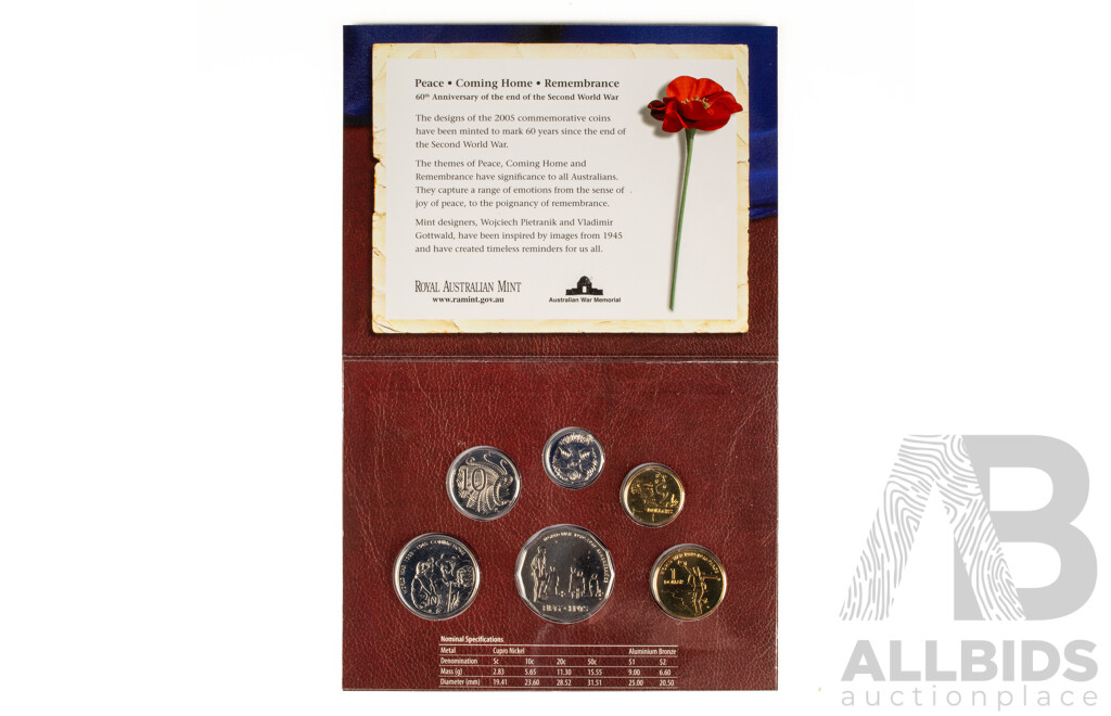 Australian 2005 RAM Six UNC Coin Set. 60th Anniversary End of Second World War
