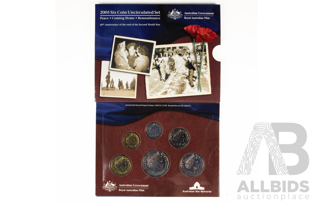 Australian 2005 RAM Six UNC Coin Set. 60th Anniversary End of Second World War