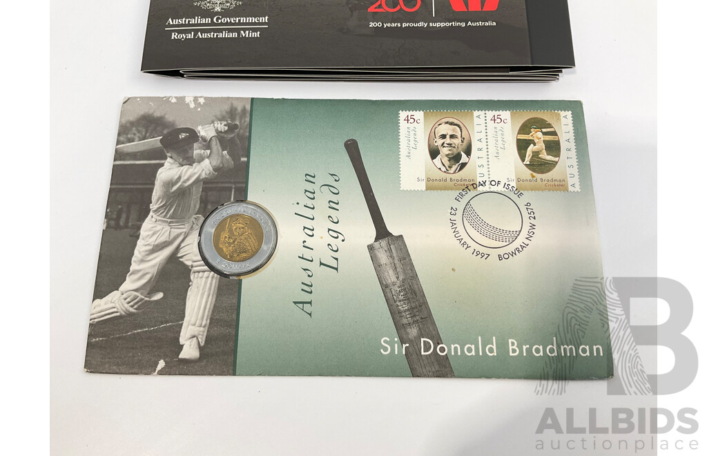Australian 1997 Five Dollar Sir Donald Bradman PNC and 2017 Legends of the ANZACS Empty Folder
