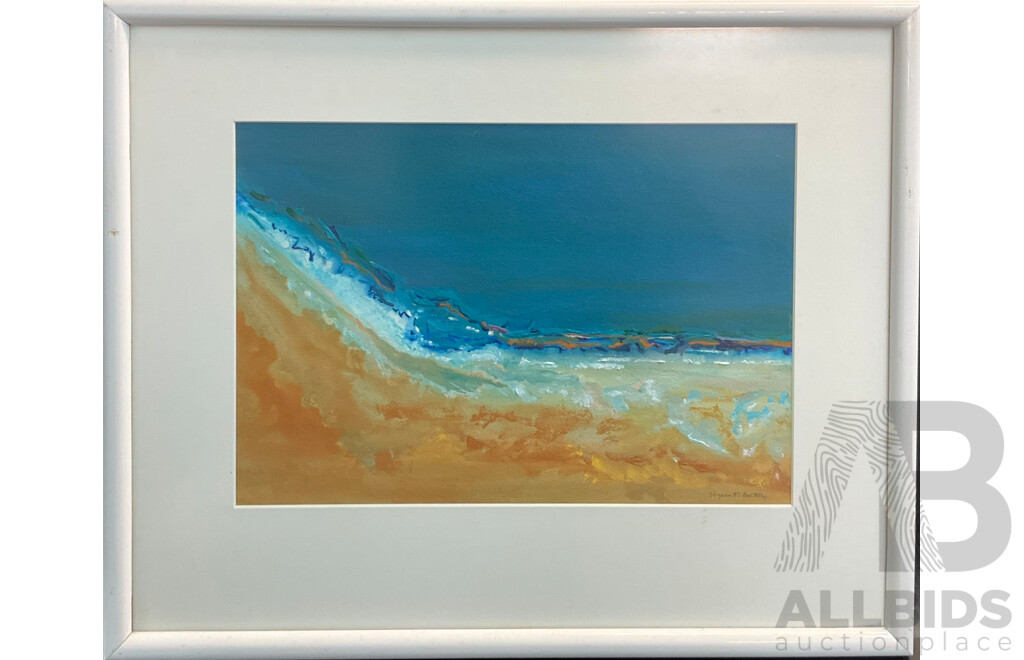 Two of Seaside Blue Ocean and Sand, Mixed Media on Board with Frame ( 56x46.5cm) by Elizabeth Boothby