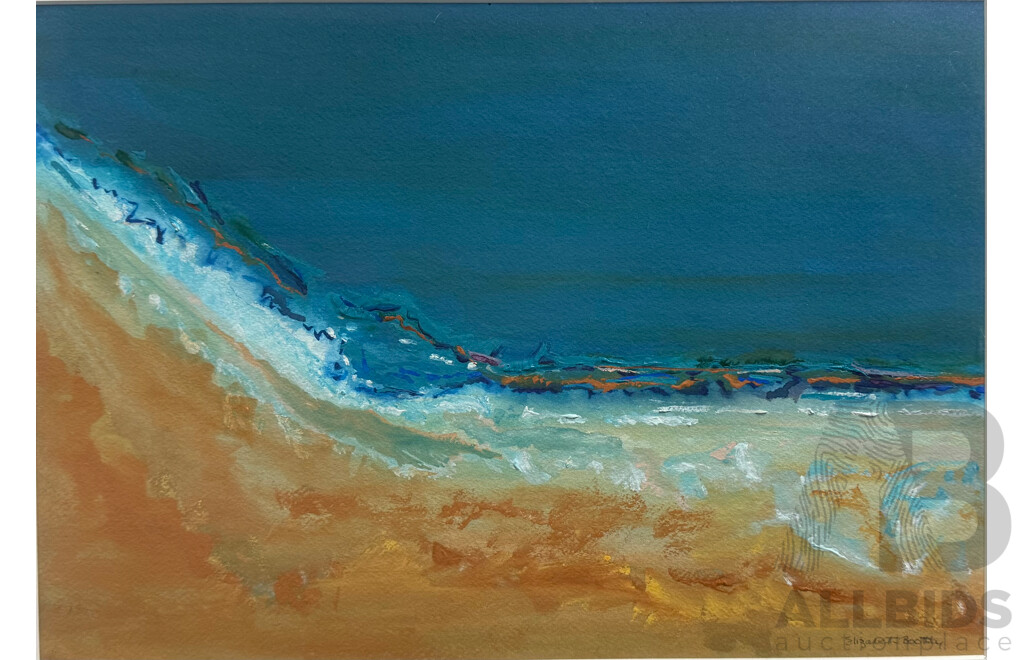 Two of Seaside Blue Ocean and Sand, Mixed Media on Board with Frame ( 56x46.5cm) by Elizabeth Boothby