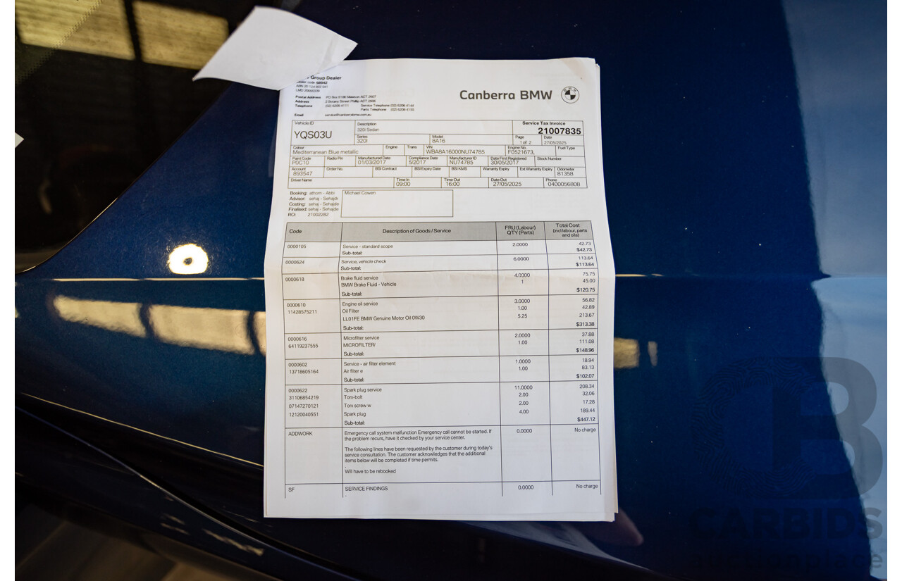 5/2017 BMW 320i Luxury Line F30 LCI MY18 4D Sedan Mediterranean Blue Turbo 2.0L