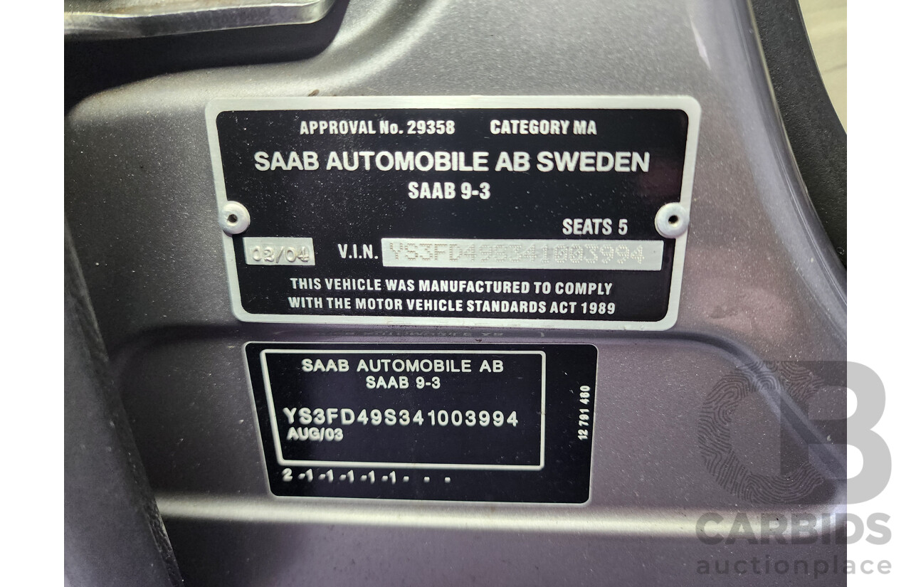 2/2004 Saab 9-3 ARC 2.0T MY04 4d Sedan Silver 2.0L