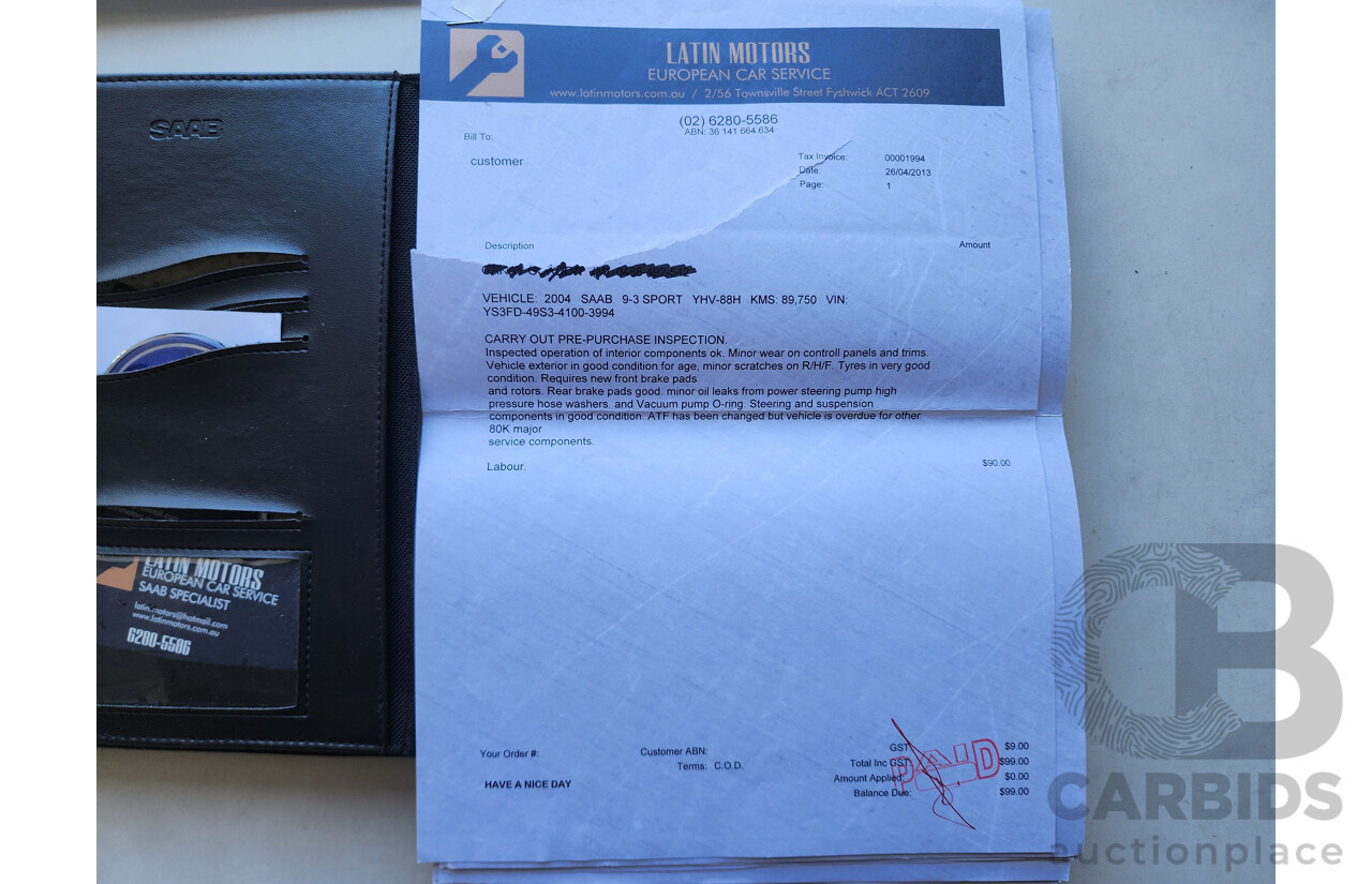 2/2004 Saab 9-3 ARC 2.0T MY04 4d Sedan Silver 2.0L