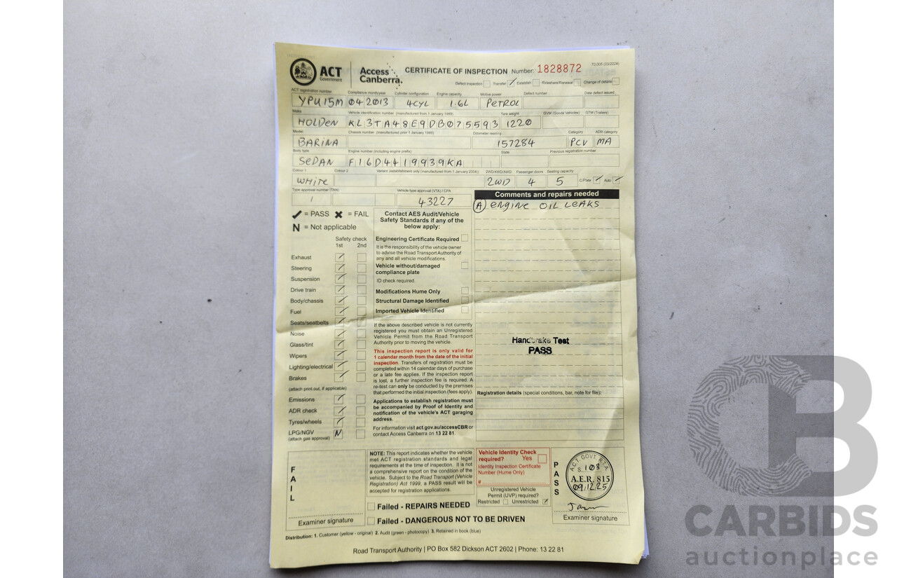 4/2013 Holden Barina CD TM MY13 5d Hatchback White 1.6L