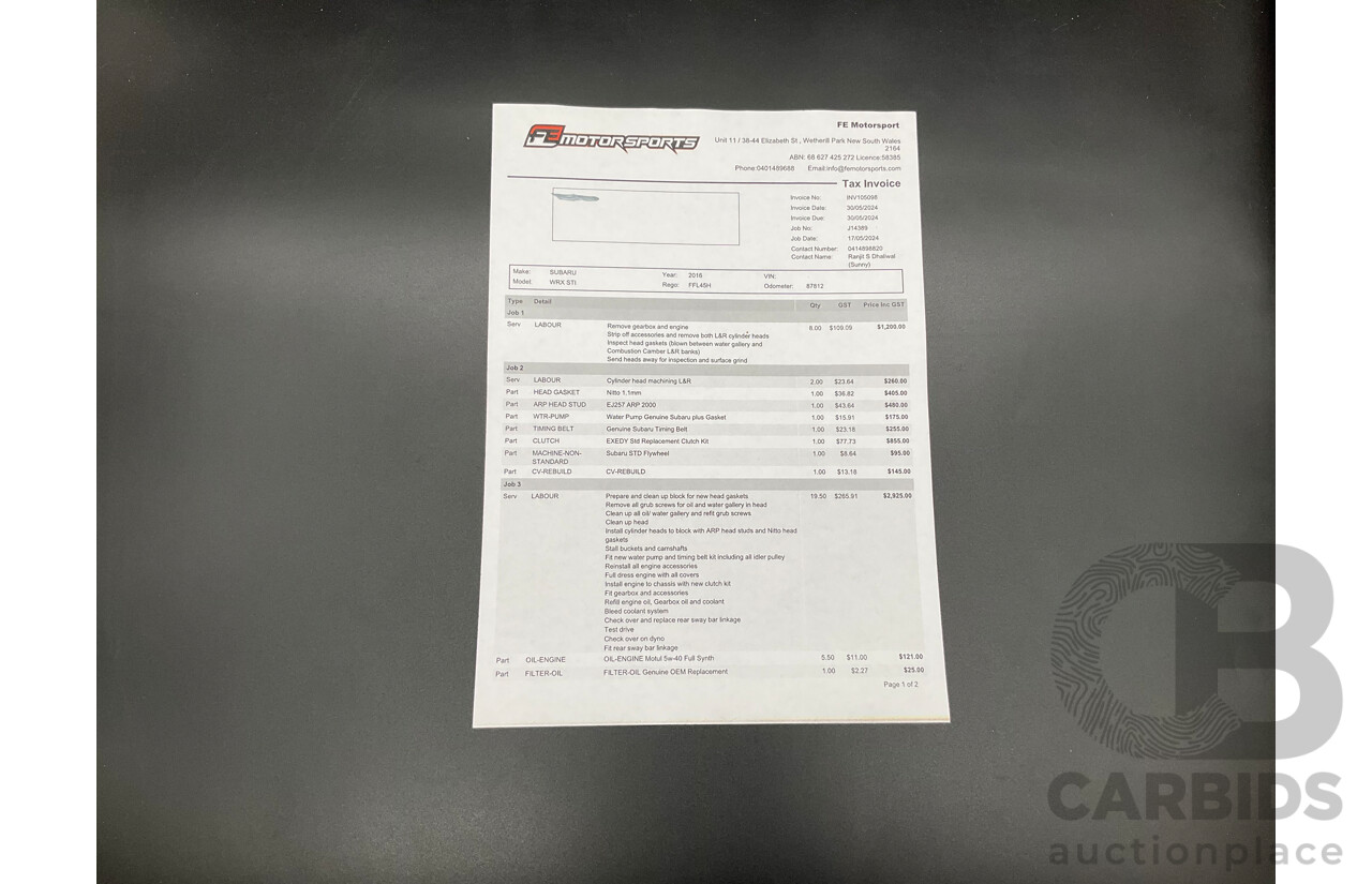 02/2015 Subaru WRX STi Premium (AWD) MY15 4d Sedan Crystal White Turbo 2.5L