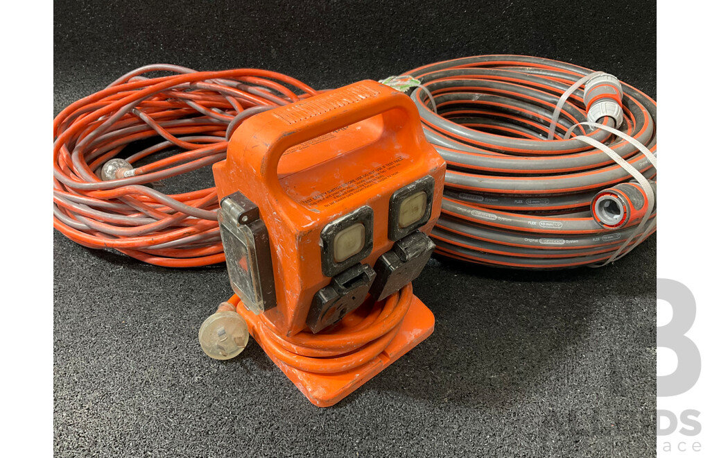 CLICK Portable Power Distribution Board, Extension Lead and 30m GARDENA Flex Garden Hose with Fitting - Lot of 3
