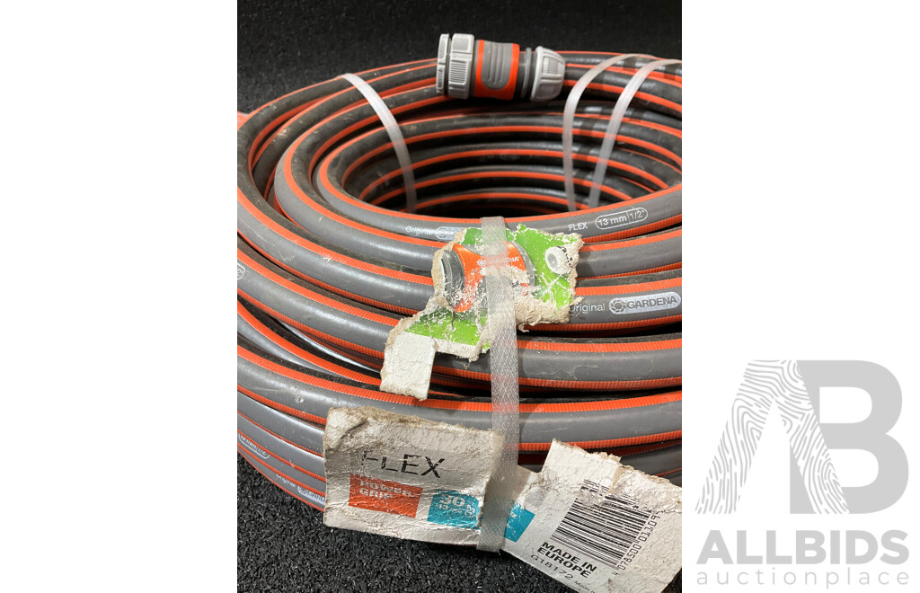 CLICK Portable Power Distribution Board, Extension Lead and 30m GARDENA Flex Garden Hose with Fitting - Lot of 3