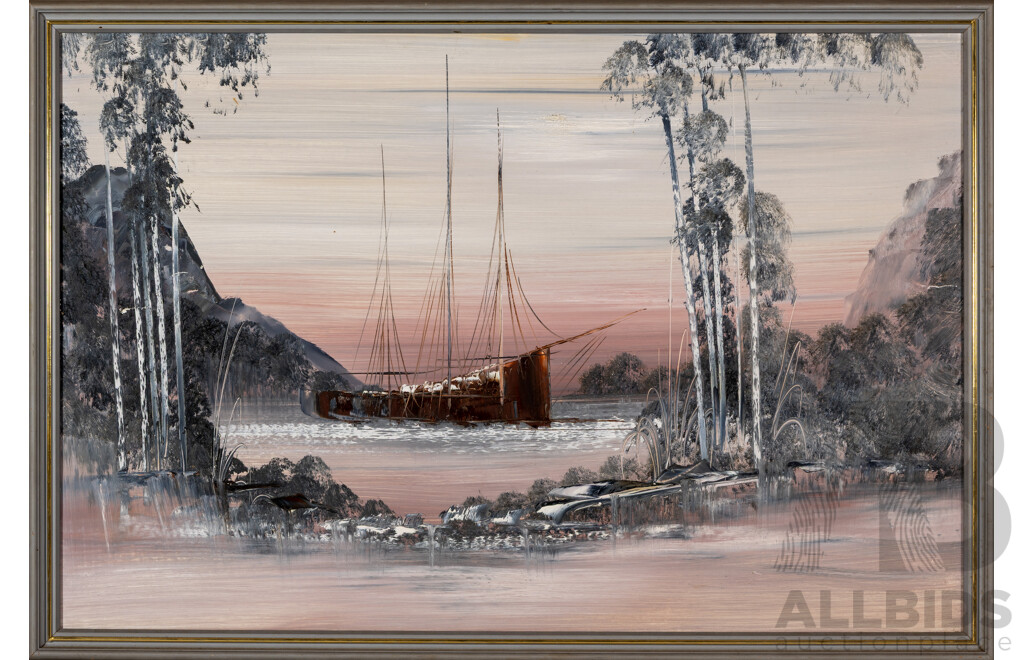 Artists Unknown (20th Century), Lone Boat & Cottage by the Water, Lovely Pair of Vintage Landscapes, Oil on Masonite & Acrylic on Canvas, 72 x 103 cm (largest frame) (2)