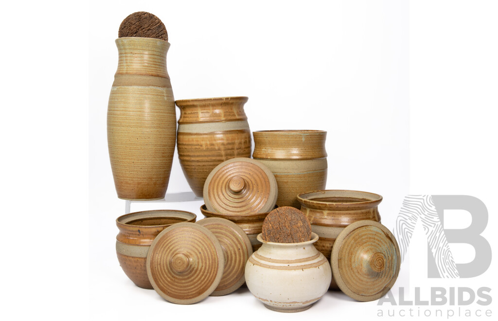 BellTower Pottery Collection of Seven Handmade Kitchen Canisters