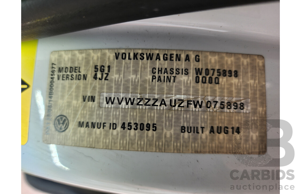 10/2014 Volkswagen Golf 103 TSI Highline AU MY14 5d Hatchback White 1.4L
