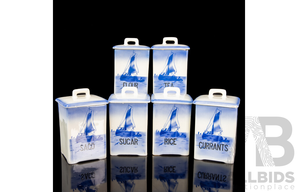 Vinatge Czechoslovakian Six Piece Kitchen Cannister Set Marked Toni