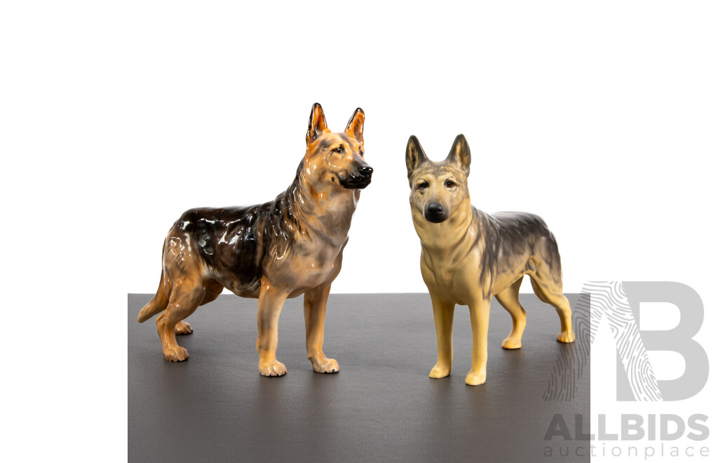 Pair of Glazed Ceramic German Shepards by Royal Doulton and Ulrica of England