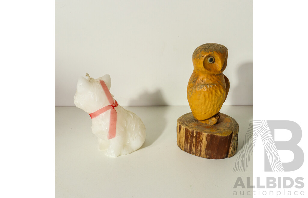 Candle Dog and Wooden Owl