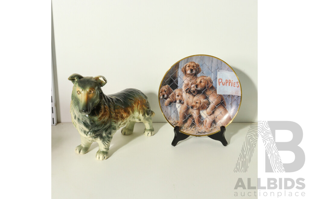 Porcelain Dog Figurine and Adopt a Puppy Limited Edition Plate