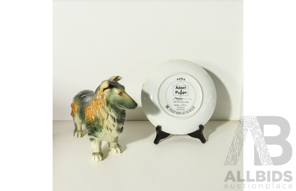 Porcelain Dog Figurine and Adopt a Puppy Limited Edition Plate