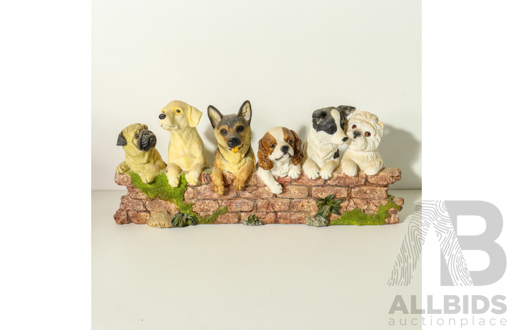 Resin Figurine Featuring 6 Dogs on Wall