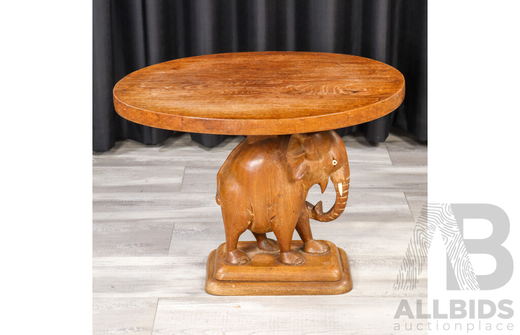 Hardwood Side Table with Elephant Carved Base