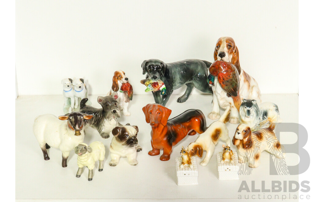 Collection of Porcelain Dogs and Sheep