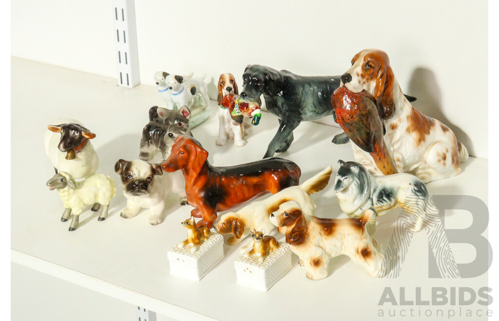 Collection of Porcelain Dogs and Sheep