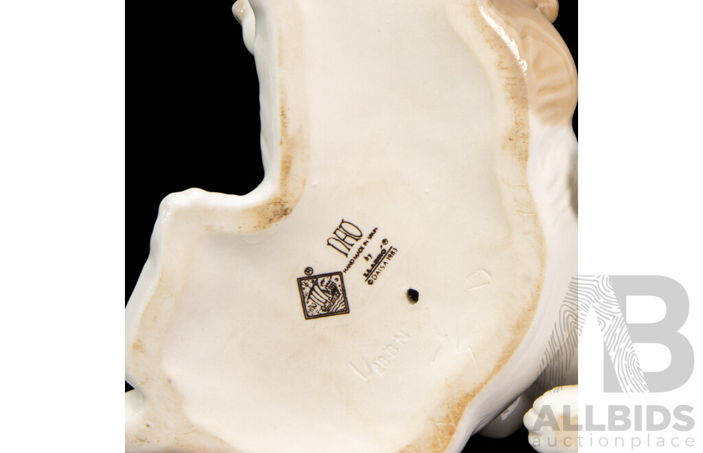 Two NAO by Lladro Porcelain Figurine of Girl Feeding Goose and Two Puppies