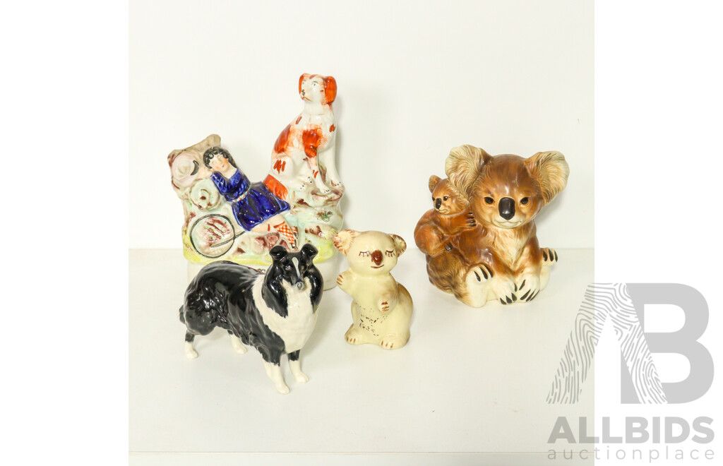 Collection of Ceramic Animals Figurines Including Dog's and Koala's
