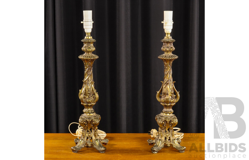 Pair of Vintage Cast Brass Table Lamps