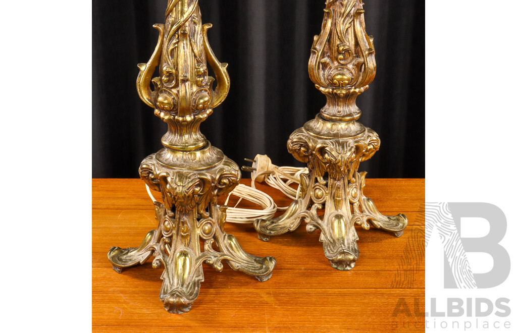 Pair of Vintage Cast Brass Table Lamps