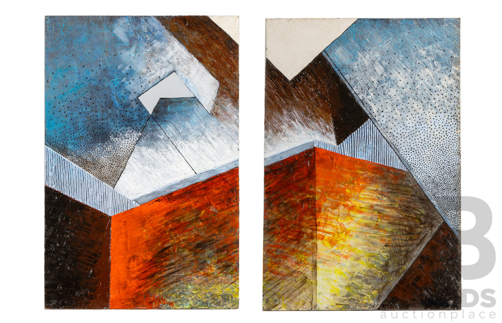 Nikki Butlin (20th Century, Australian), Abstract Equilibrium I & II, Mixed Media on Board, 75H x 50W cm (2)