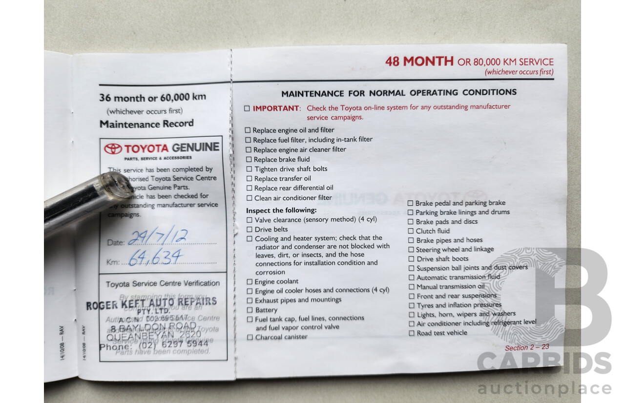 9/2009 Toyota Rav4 CV (4x4) ACA33R 08 UPGRADE 4d Wagon White 2.4L