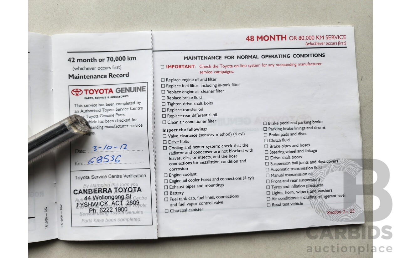 9/2009 Toyota Rav4 CV (4x4) ACA33R 08 UPGRADE 4d Wagon White 2.4L