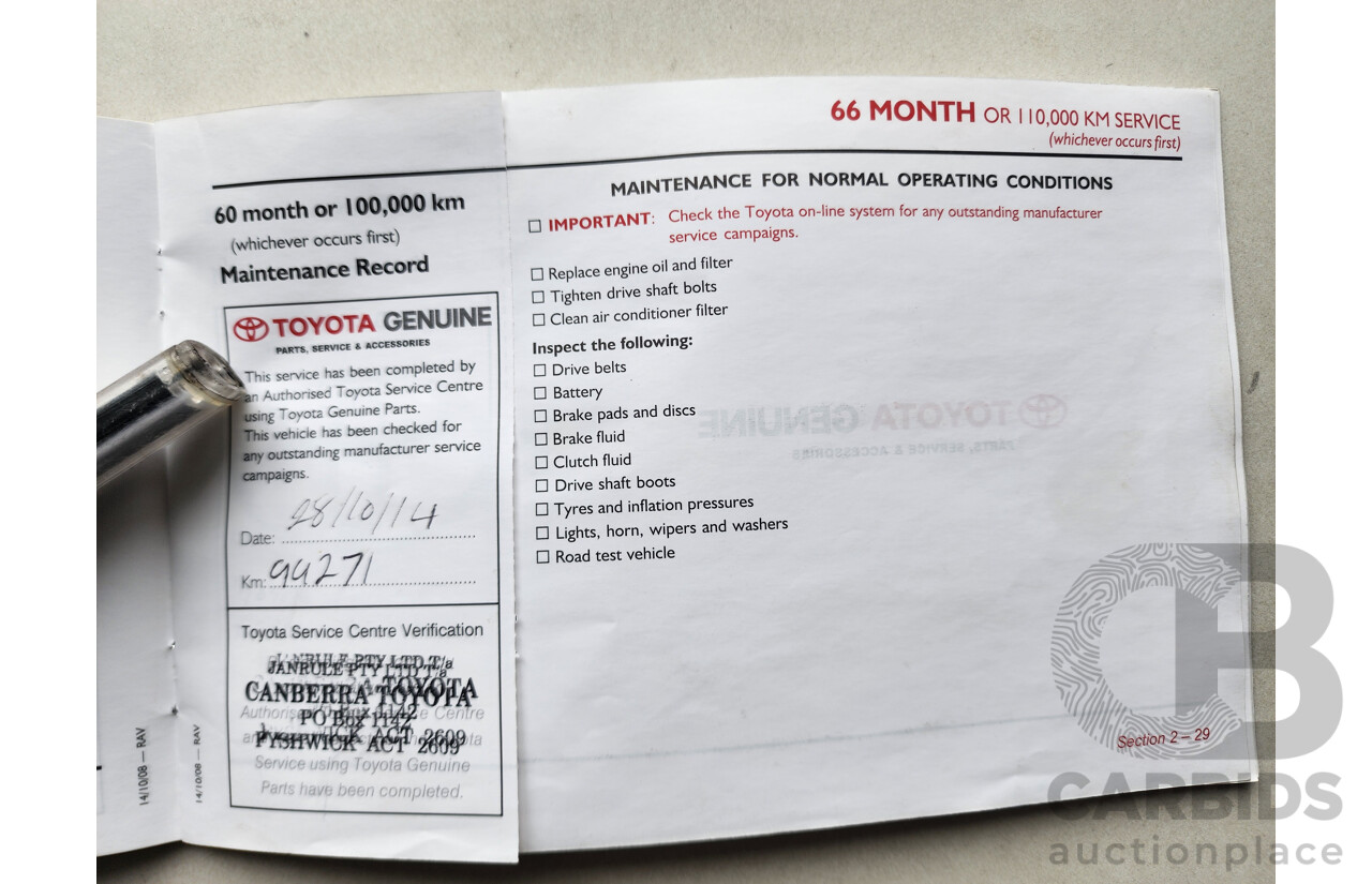 9/2009 Toyota Rav4 CV (4x4) ACA33R 08 UPGRADE 4d Wagon White 2.4L