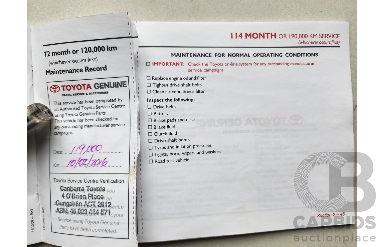 9/2009 Toyota Rav4 CV (4x4) ACA33R 08 UPGRADE 4d Wagon White 2.4L